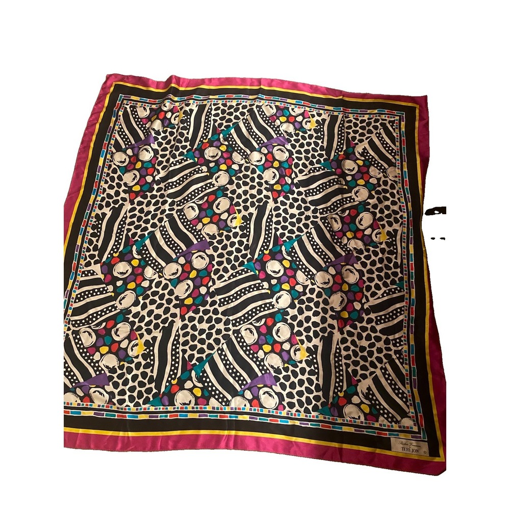 Rickie Freeman Teri Jon Scarf With Polka Dots And Fuchsia 42x 43 In